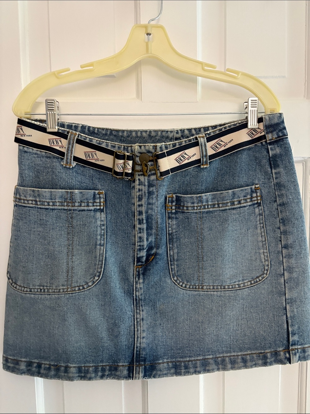 DKNY Light Blue Denim Mini Skirt with Logo Web Belt 12